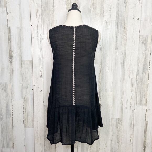 THML Embroidered Tunic Tank Top Black Gray Gauzy Flowy Boho Casual Size M - Picture 6 of 11